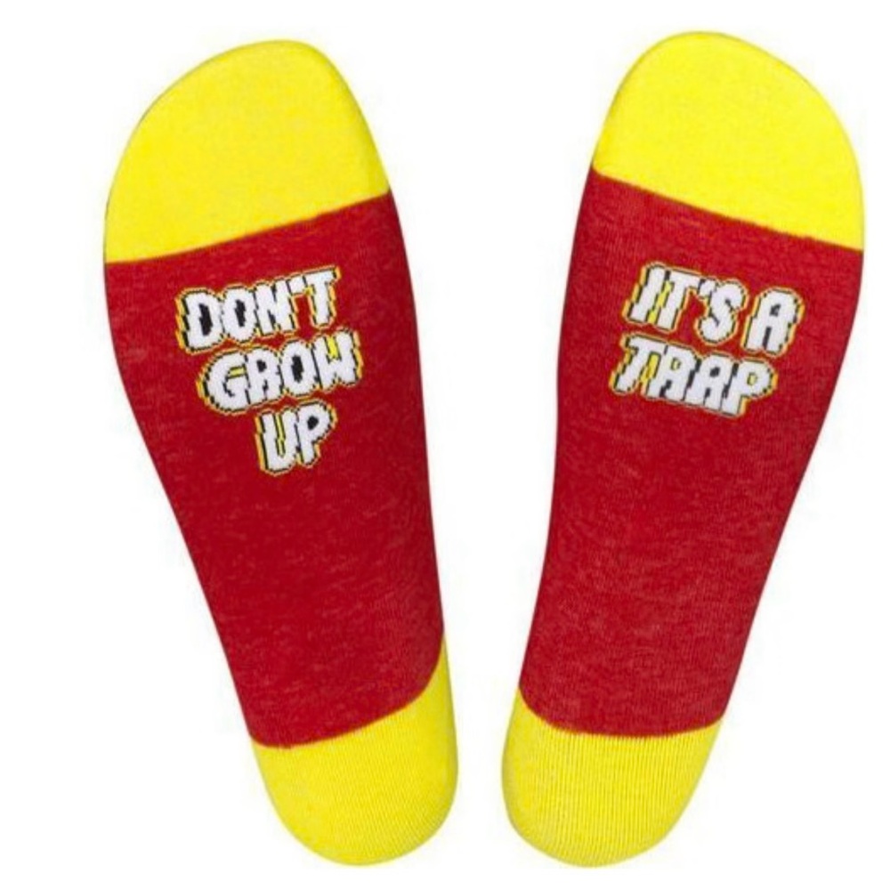 Unisex Red and Yellow Don't Grow Up, It's a Trap Socks Crew Socks One Size